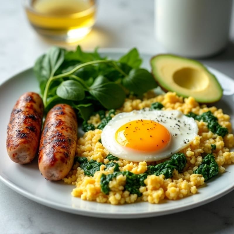 Egg White and Spinach Scramble with Grilled Turkey Sausage