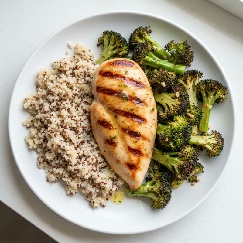 Grilled Chicken Breast with Quinoa and Roasted Broccoli