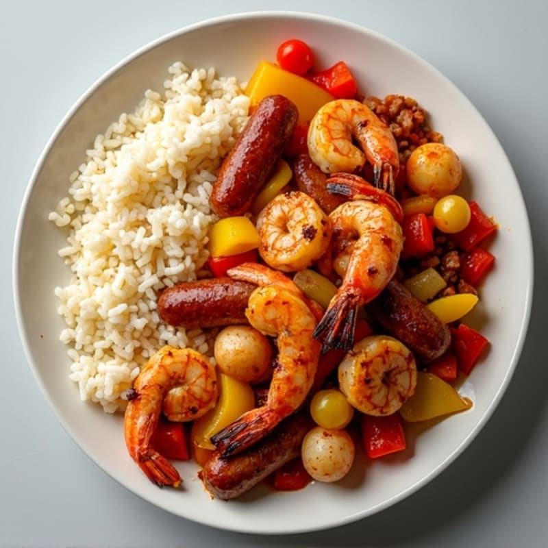 Spicy Chicken, Shrimp, and Smoked Sausage Hearty Rice Skillet