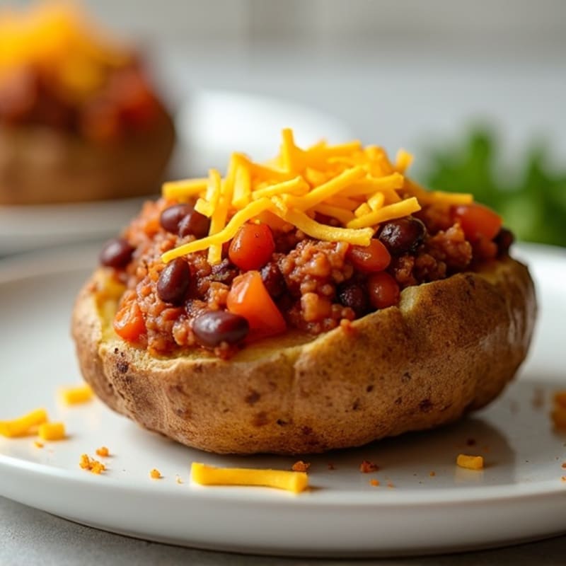 Crispy Baked Potatoes with Lean Turkey Chili and Sharp Cheddar