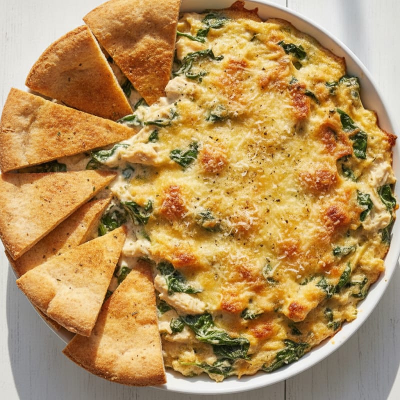 Baked Spinach Artichoke Dip with Toasted Pita