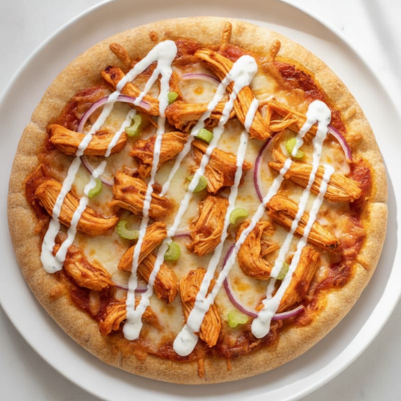 Buffalo Chicken Pizza with Ranch Drizzle