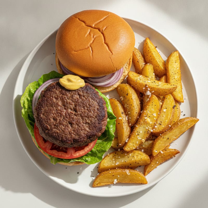 Classic Beef Burger with Garlic Fries