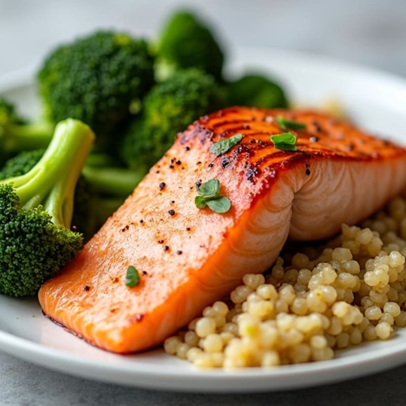 Seared Salmon with Roasted Broccoli and Quinoa