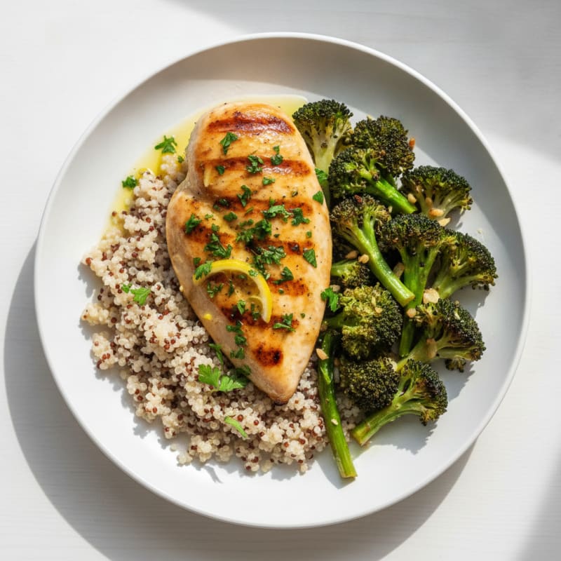Grilled Chicken Breast with Quinoa and Roasted Broccoli