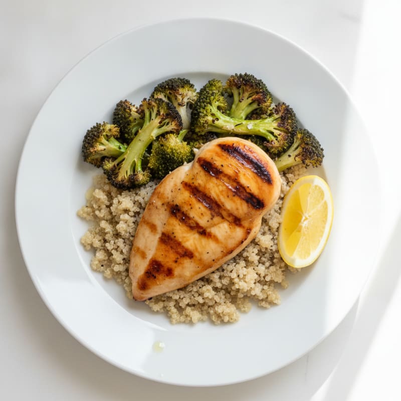 Grilled Chicken Breast with Roasted Broccoli and Quinoa