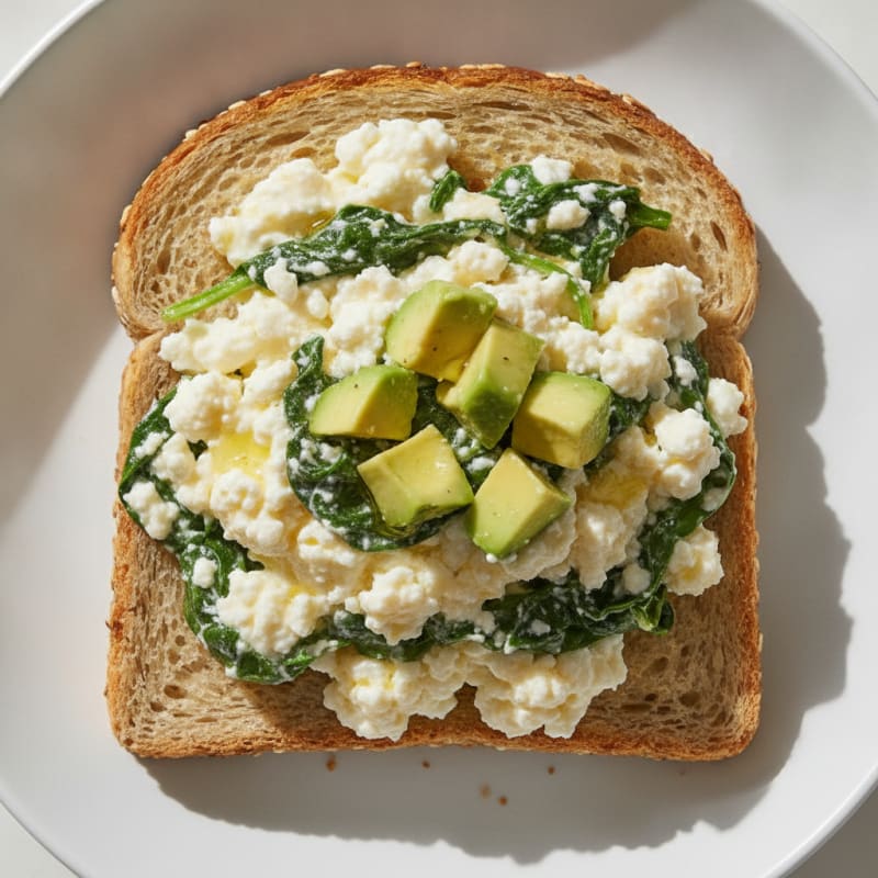 Egg White and Cottage Cheese Scramble with Sautéed Spinach