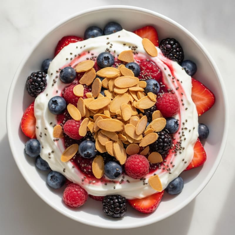 Greek Yogurt Protein Parfait with Mixed Berries and Almonds