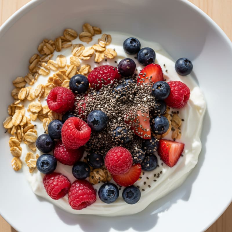 Creamy Greek Yogurt Bowl with Mixed Berries and Rolled Oats