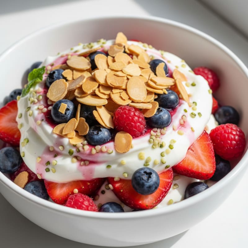 Greek Yogurt Protein Parfait with Mixed Berries and Almonds