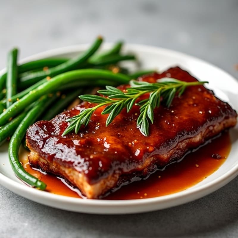 Slow-Roasted Pork Ribs with Sticky BBQ Glaze and Roasted Green Beans