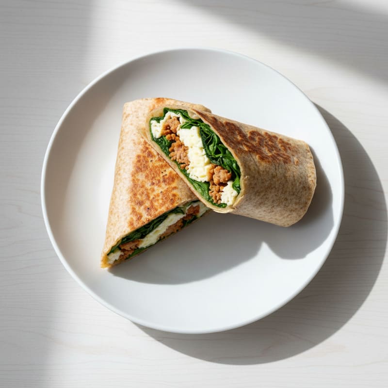 Egg White and Turkey Sausage Breakfast Wrap with Spinach
