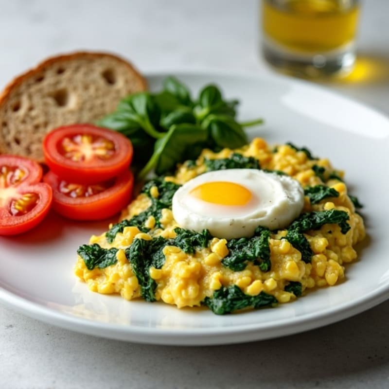 Egg White and Spinach Scramble with Cottage Cheese and Tomatoes