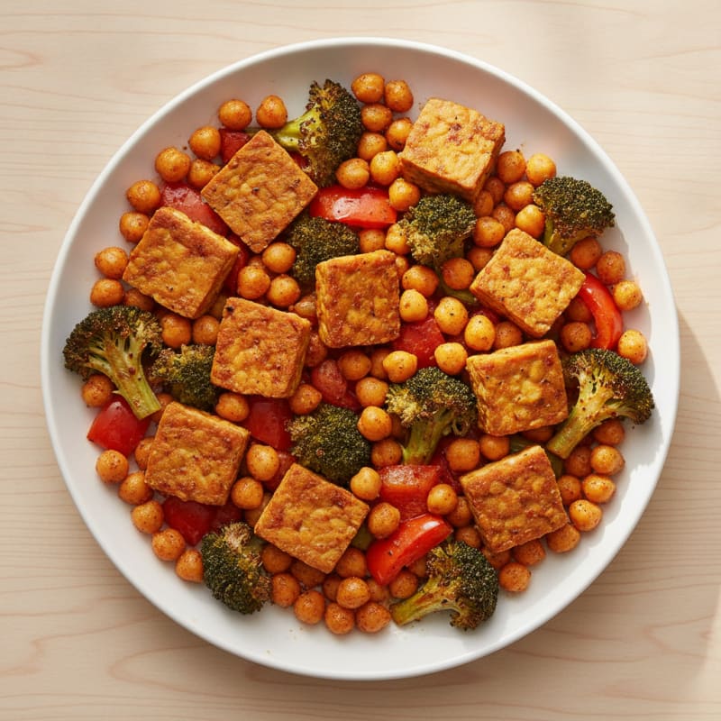 Roasted Tempeh and Chickpea Vegetable Sheet Pan