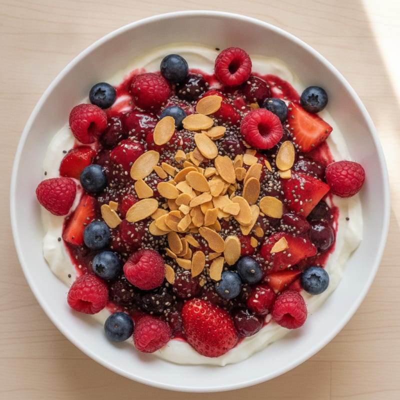 Greek Yogurt Protein Pudding with Mixed Berries