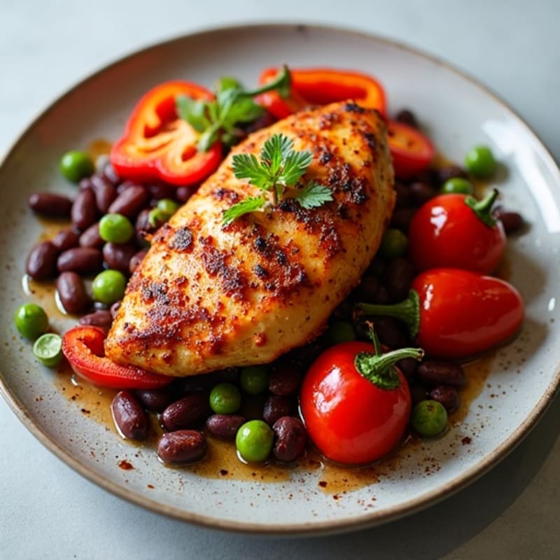 Sheet Pan Crispy Chicken with Roasted Bell Peppers and Black Beans