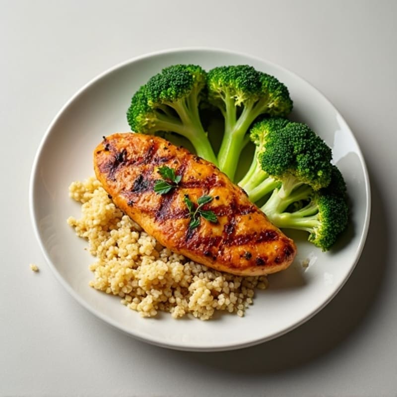 Grilled Chicken Breast with Roasted Broccoli and Quinoa