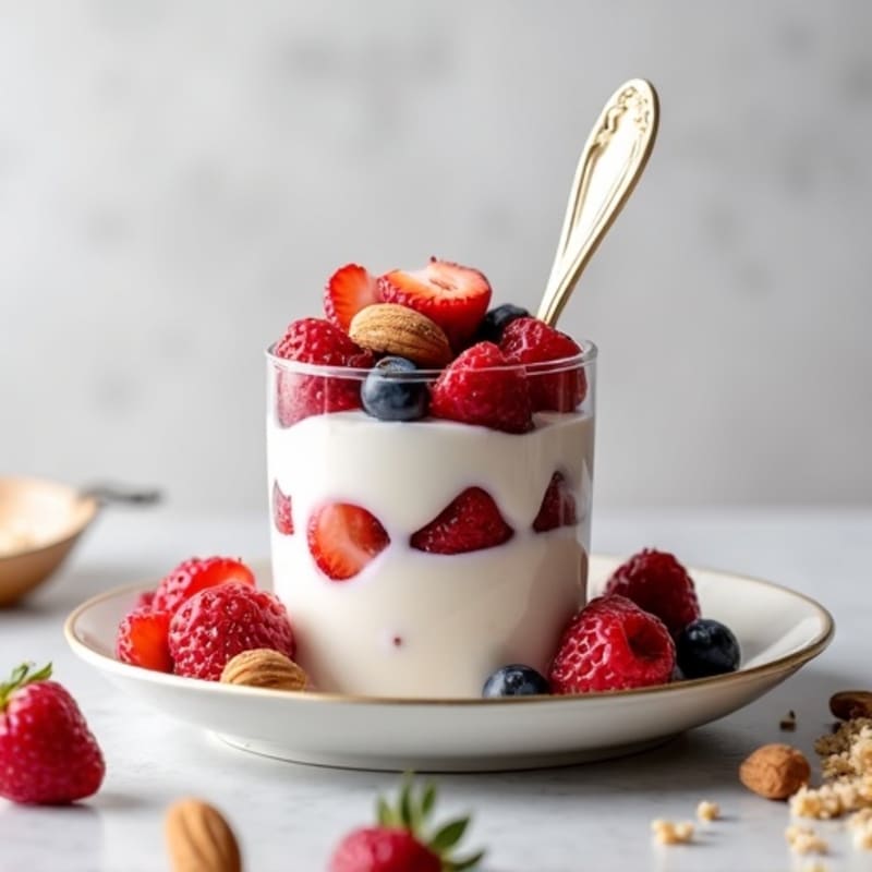 Greek Yogurt Protein Parfait with Mixed Berries and Almonds