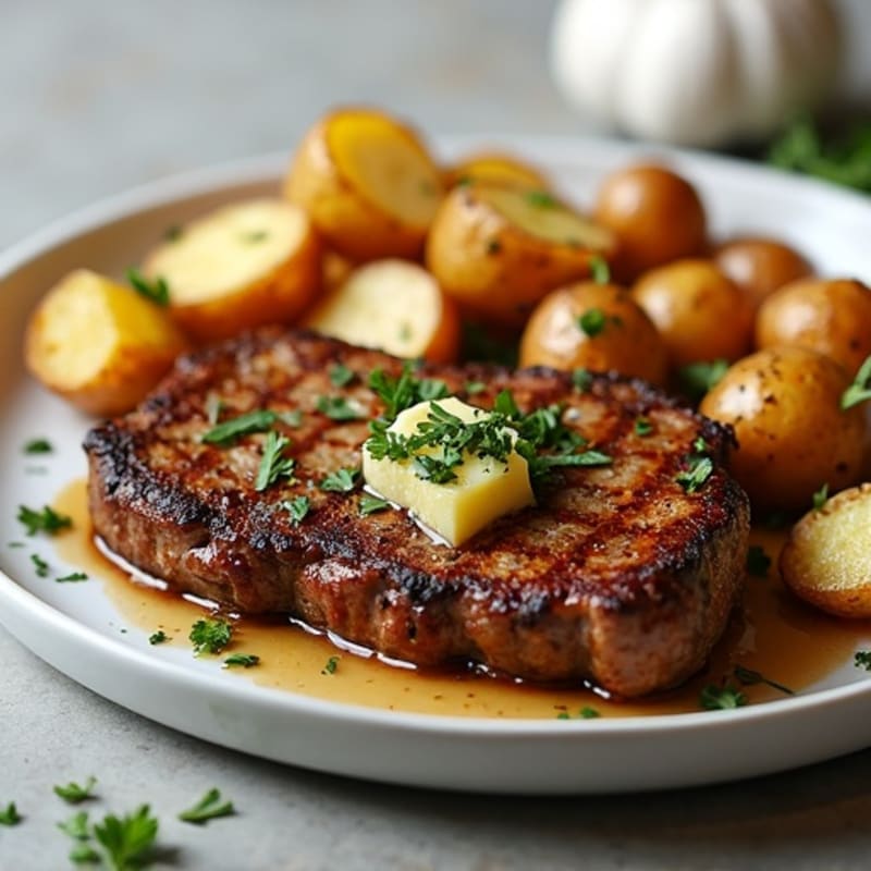 Pan-Seared Garlic Butter Steak with Crispy Roasted Potatoes