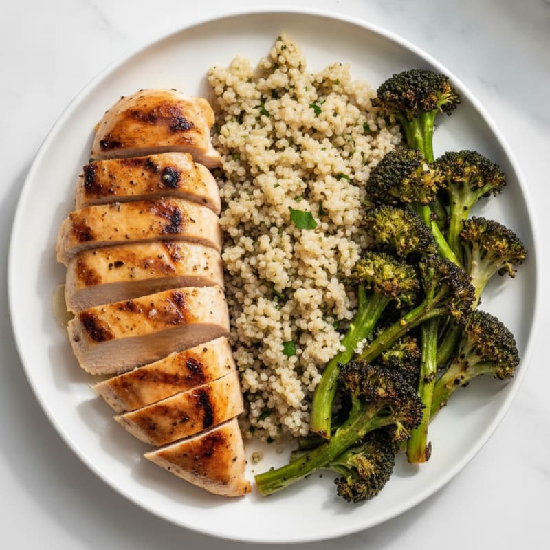 Grilled Chicken Breast with Quinoa and Roasted Broccoli