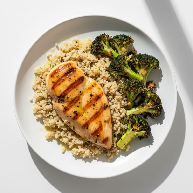 Grilled Chicken Breast with Quinoa and Roasted Broccoli