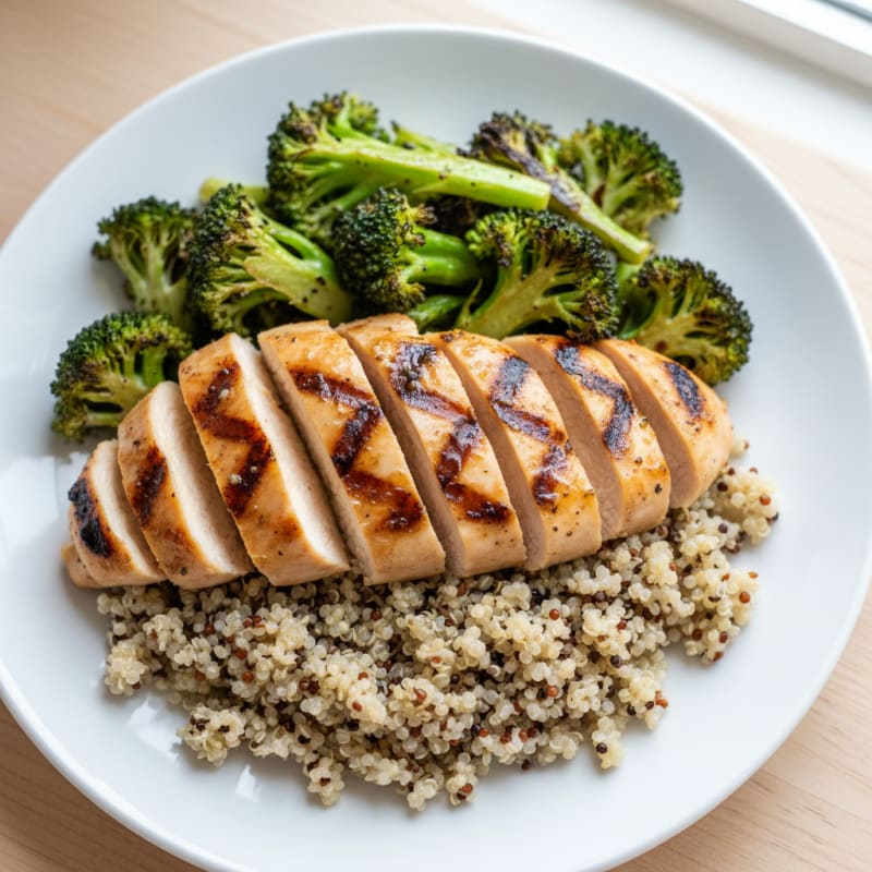 Grilled Chicken Breast with Quinoa and Roasted Broccoli