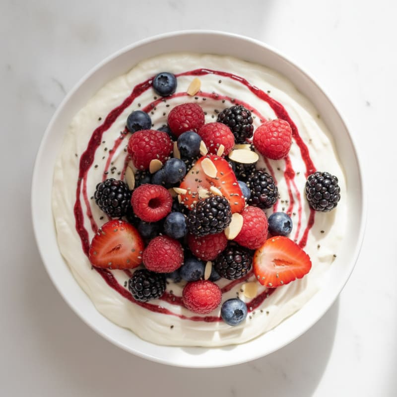 Silky Greek Yogurt Protein Pudding with Mixed Berries