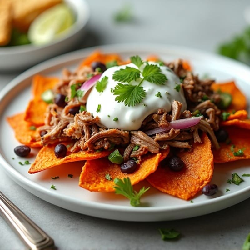 Pulled Pork Loaded Crispy Sweet Potato Nachos