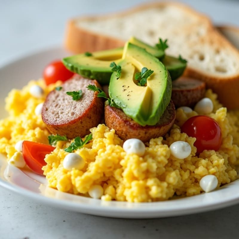 Egg White Scramble with Turkey Sausage and Cottage Cheese