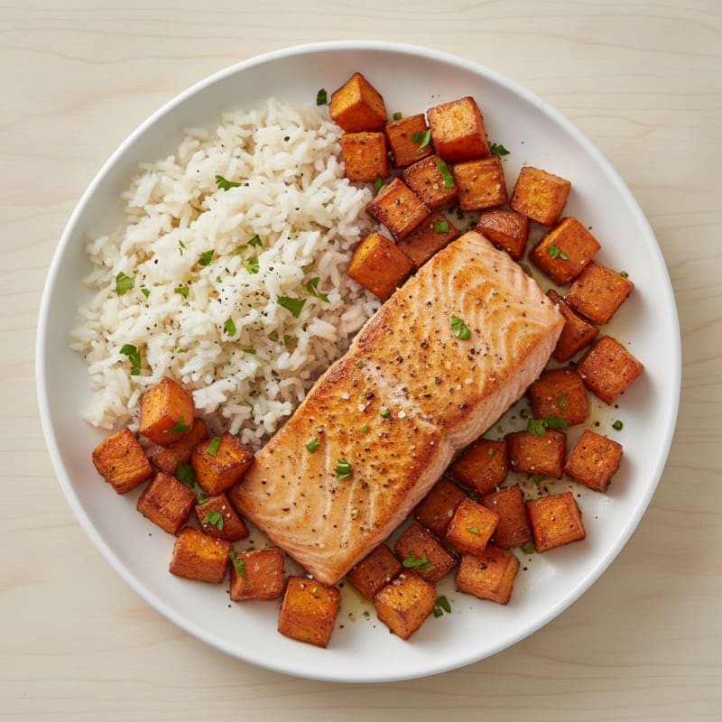 Pan-Seared Salmon with Roasted Sweet Potatoes