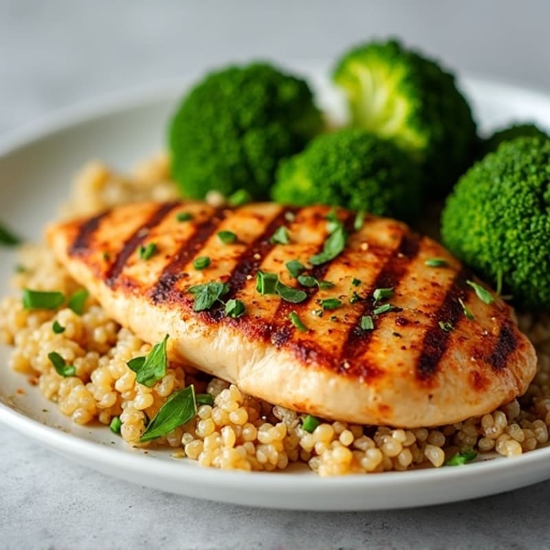 Grilled Chicken Breast with Quinoa and Roasted Broccoli