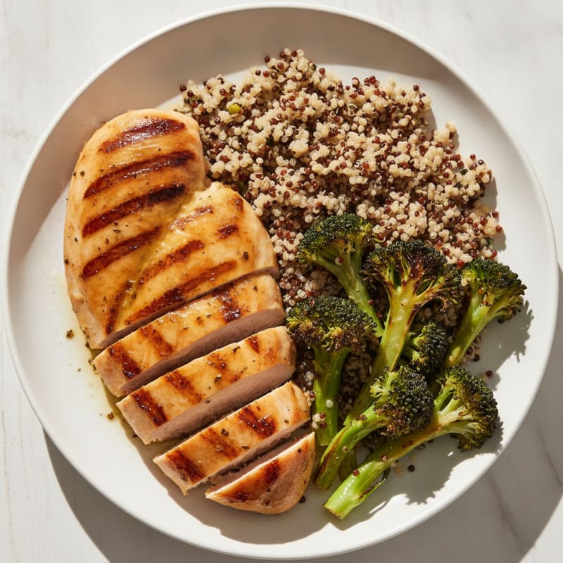 Grilled Chicken Breast with Roasted Broccoli and Quinoa
