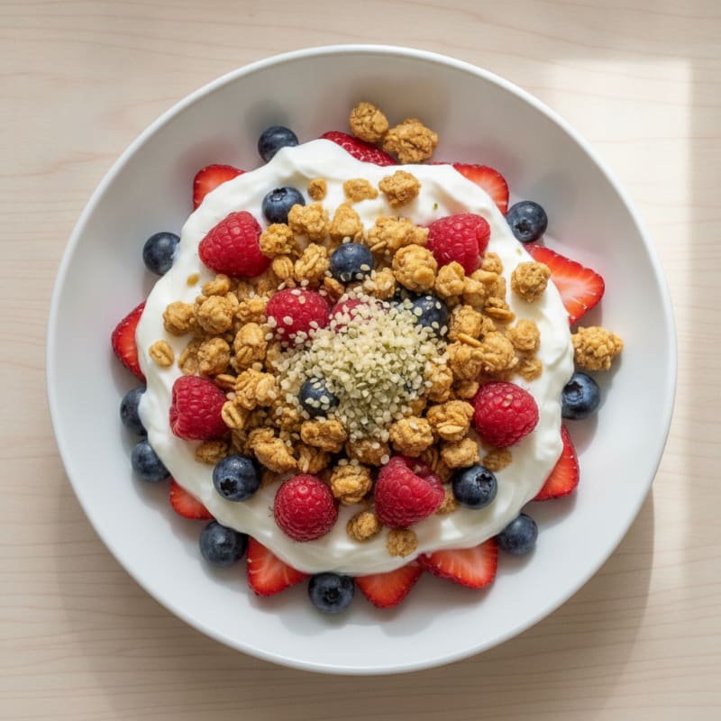 Greek Yogurt Parfait with Mixed Berries and Protein Granola