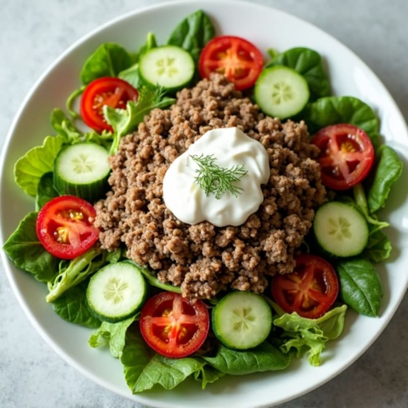 Lean Ground Beef Salad with Creamy Dill Pickle Dressing