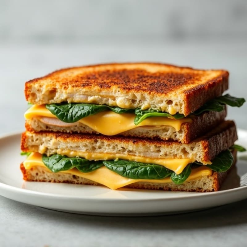 Triple-Decker Crispy Whole Grain Grilled Cheese with Lean Turkey and Fresh Greens