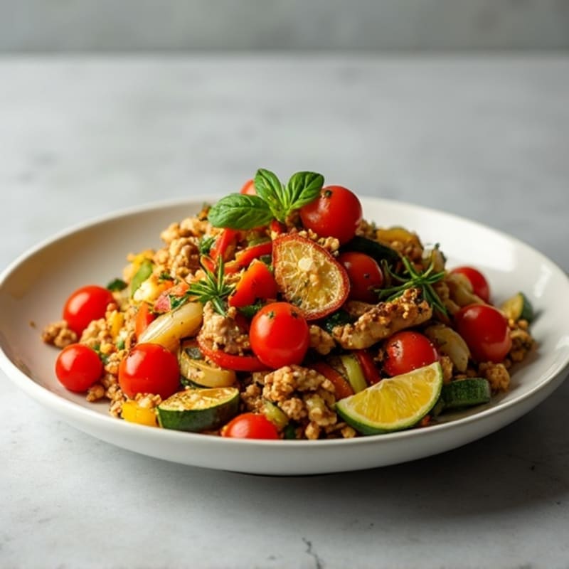 Lean Ground Turkey and Roasted Vegetable Skillet