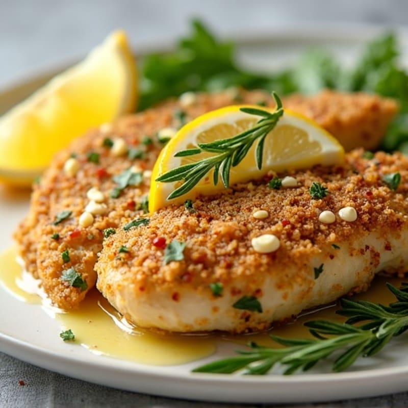 Herb-Crusted Pan Seared Chicken with Lemon Garlic Sauce
