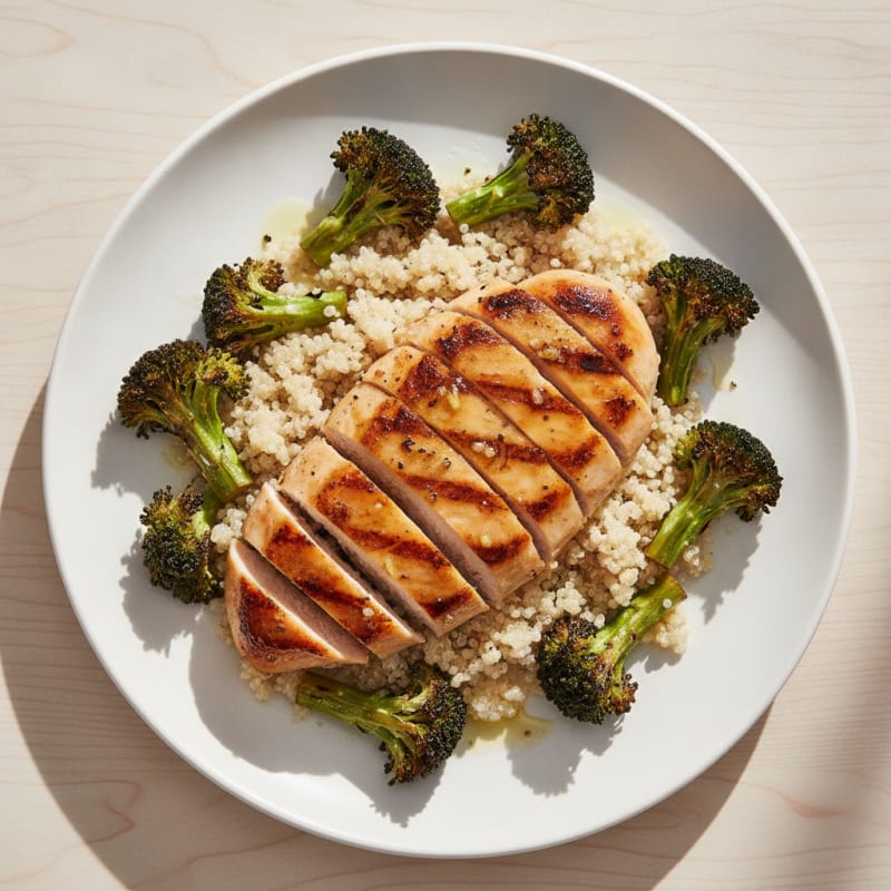 Grilled Chicken Breast with Quinoa and Roasted Broccoli
