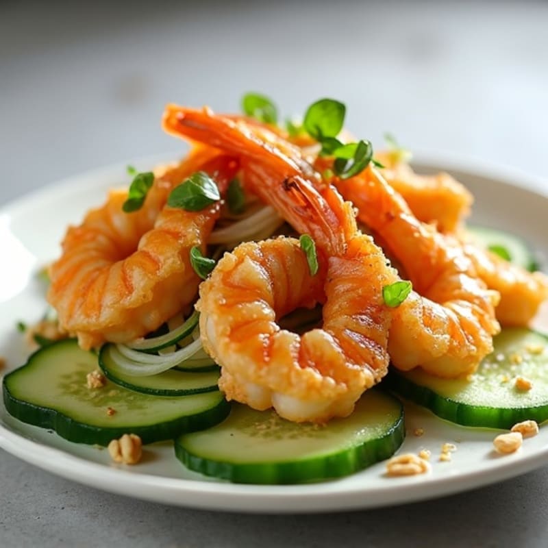 Crispy Peanut Shrimp with Fresh Cucumber Noodles