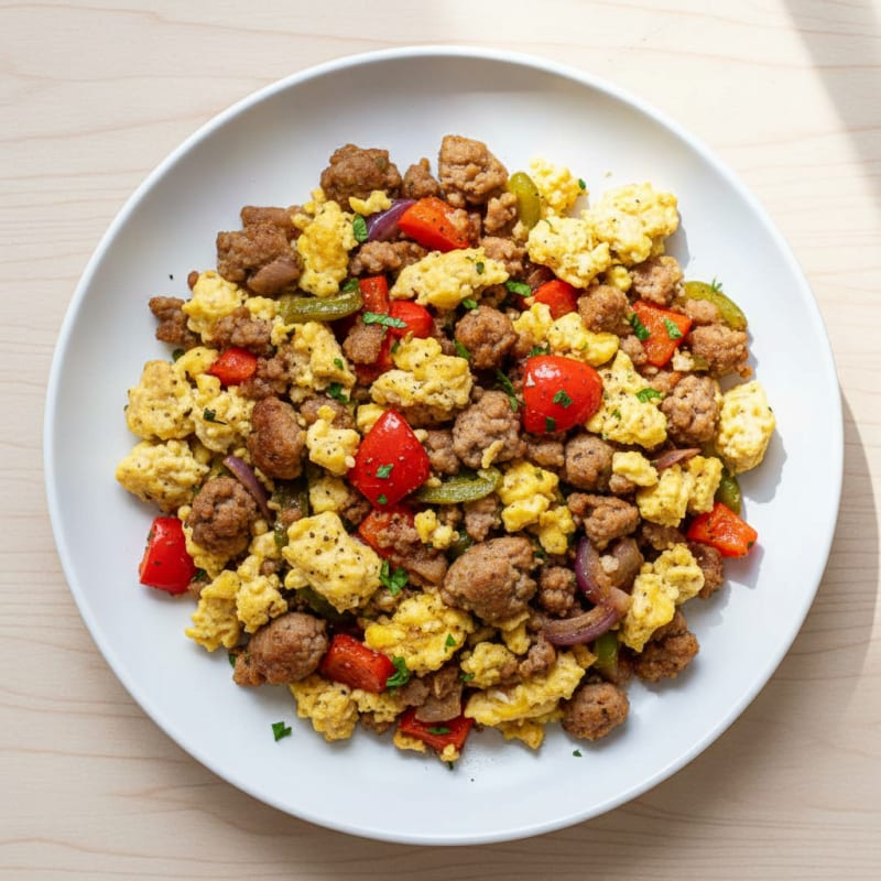 Sheet Pan Sausage and Veggie Scramble