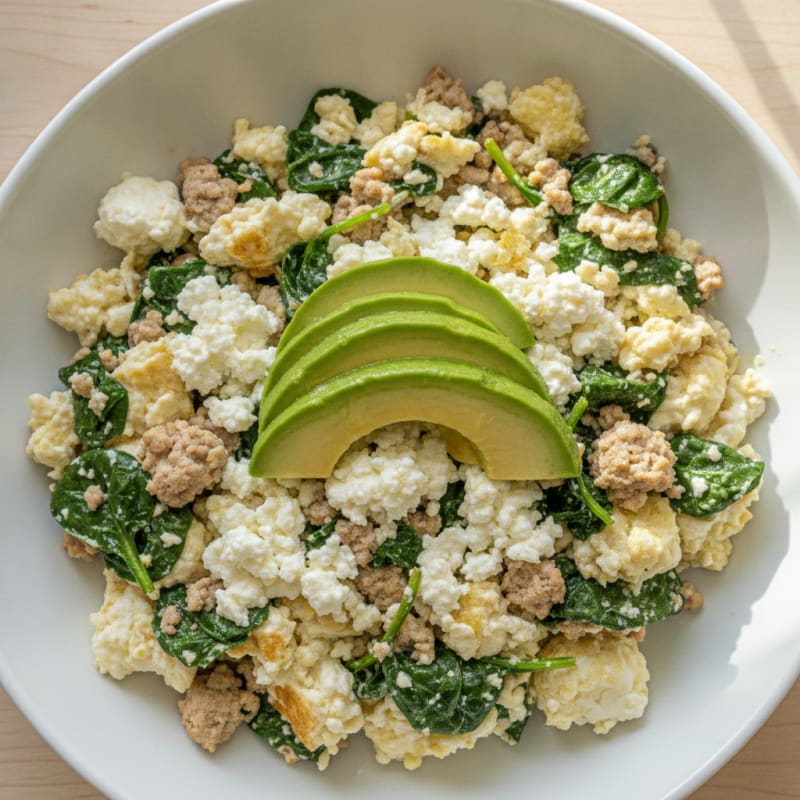 Egg White and Turkey Spinach Scramble with Cottage Cheese