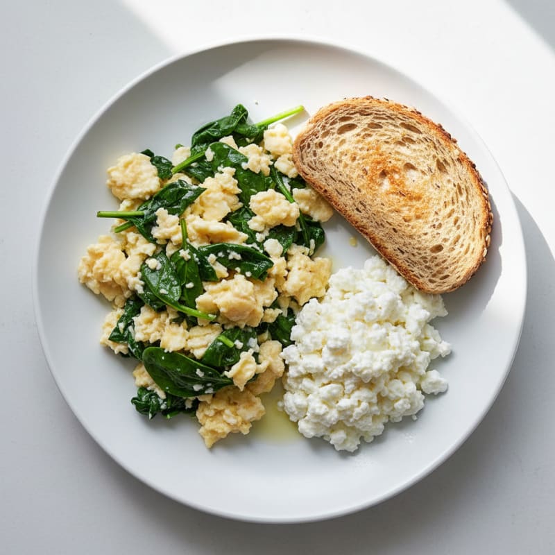 Egg White Spinach Scramble with Cottage Cheese