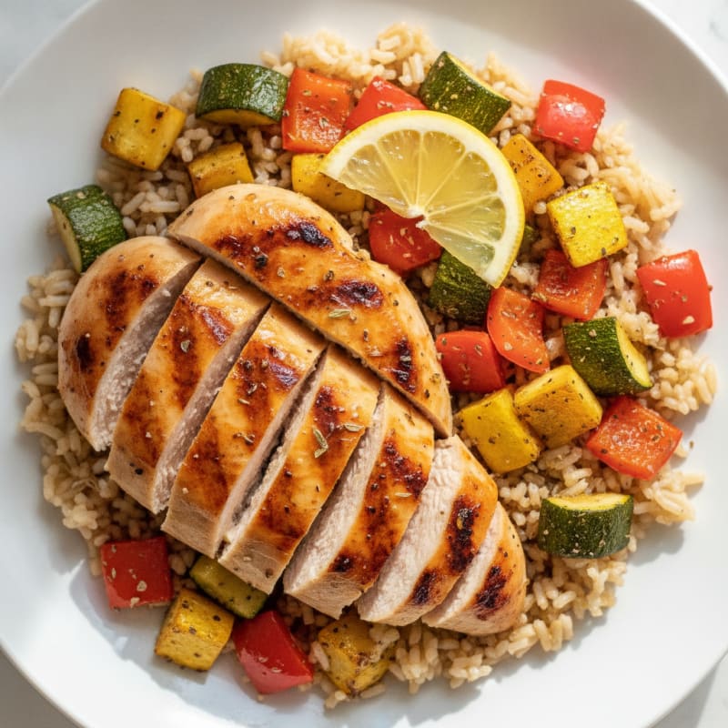 Grilled Chicken and Roasted Vegetable Rice Bowl