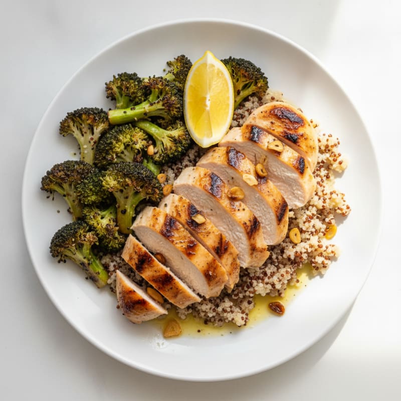 Grilled Chicken Breast with Roasted Broccoli and Quinoa