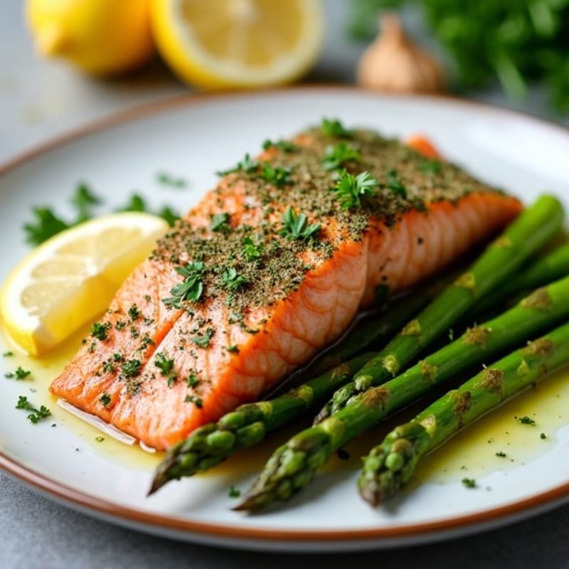 Pan-Seared Herb Crusted Salmon with Asparagus