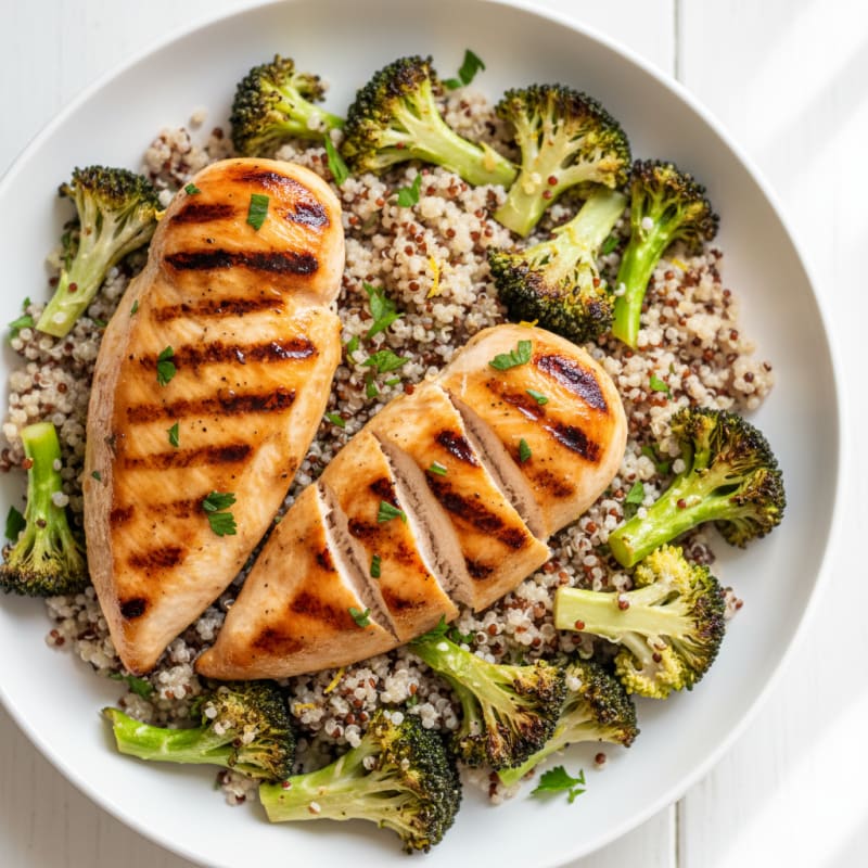 Grilled Chicken Breast with Quinoa and Roasted Broccoli