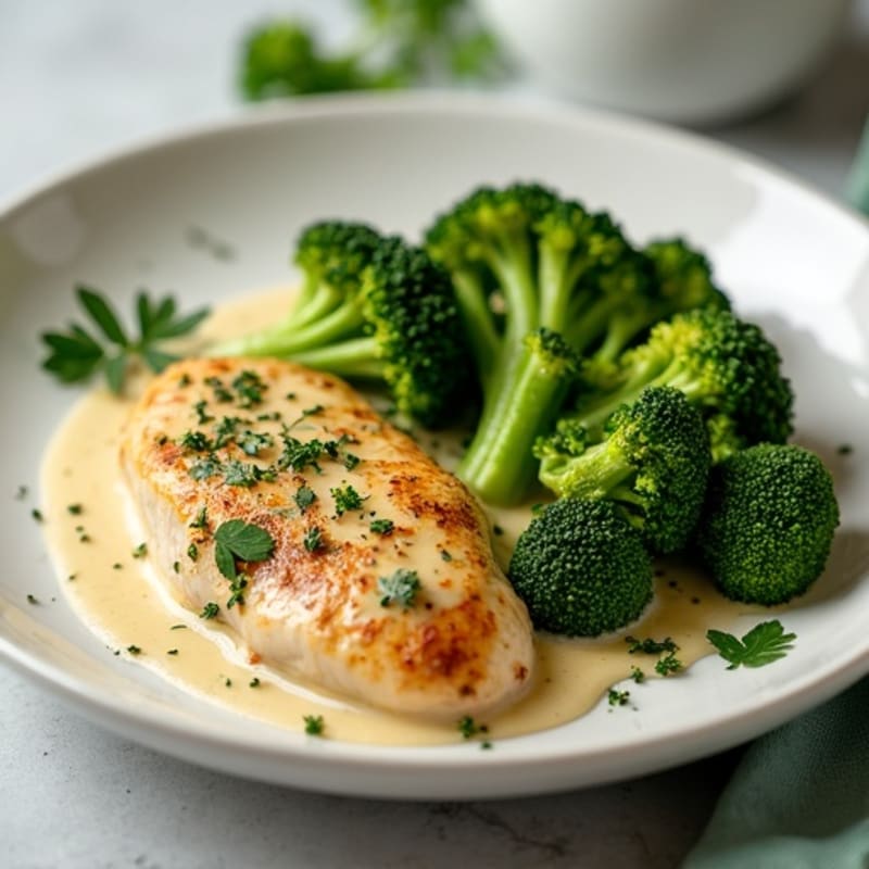 Creamy Garlic Herb Chicken with Crispy Roasted Broccoli
