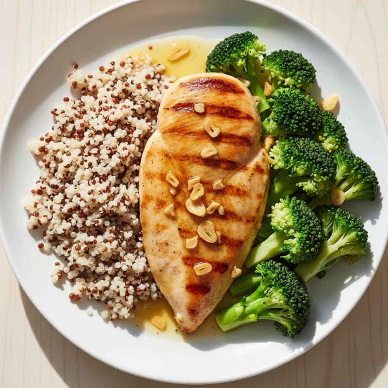 Grilled Chicken Breast with Quinoa and Steamed Broccoli