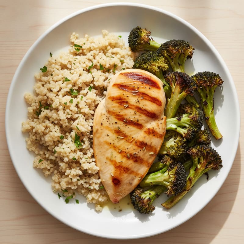 Grilled Chicken Breast with Quinoa and Roasted Broccoli