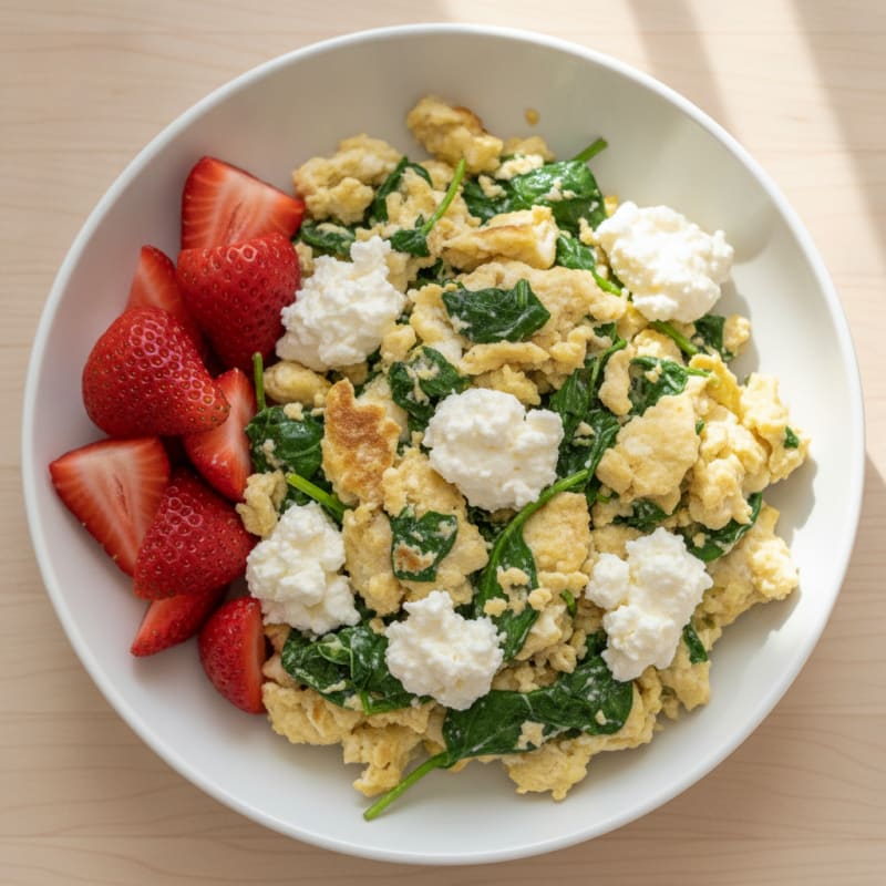 Egg White and Spinach Scramble with Cottage Cheese